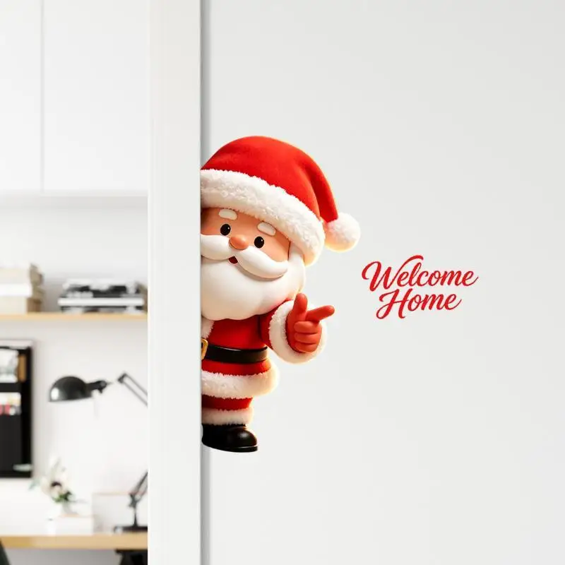 3D Peeking Santa Claus Door Wall Sticker Self Adhesive Welcome Home Lettering For Christmas Entryway Holiday Decoration