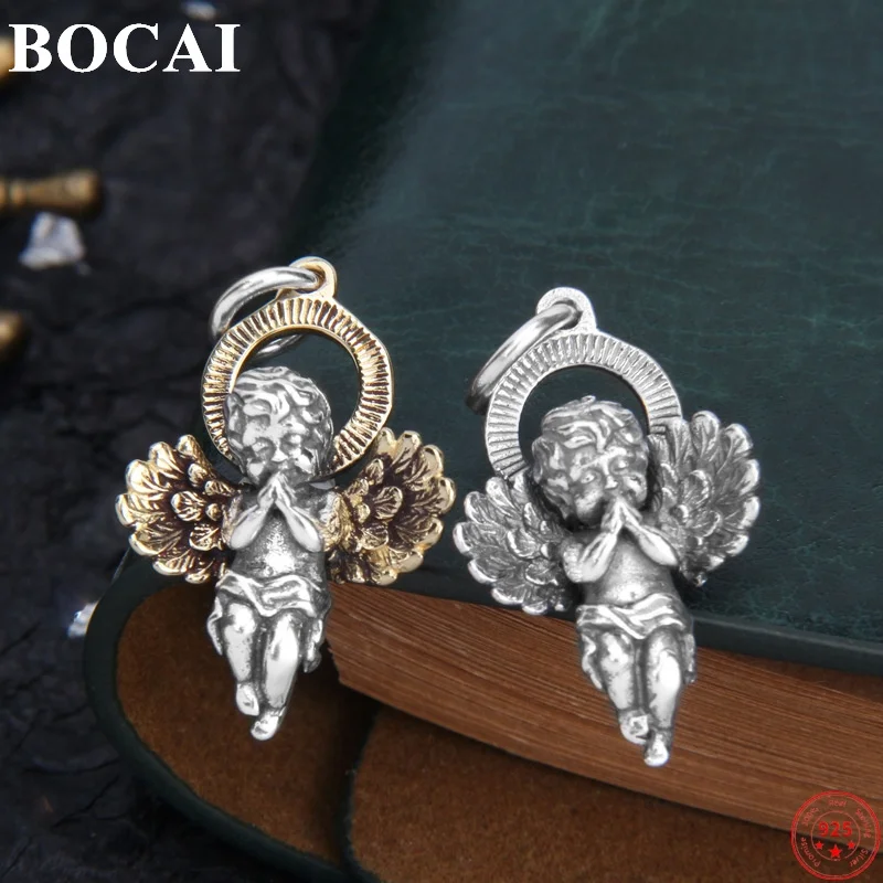 BOCAI S925 Sterling Silver Pendants for Women Men New Fashion Cupid Little Angel Love Guardian Amulet  Jewelry Christmas Gift