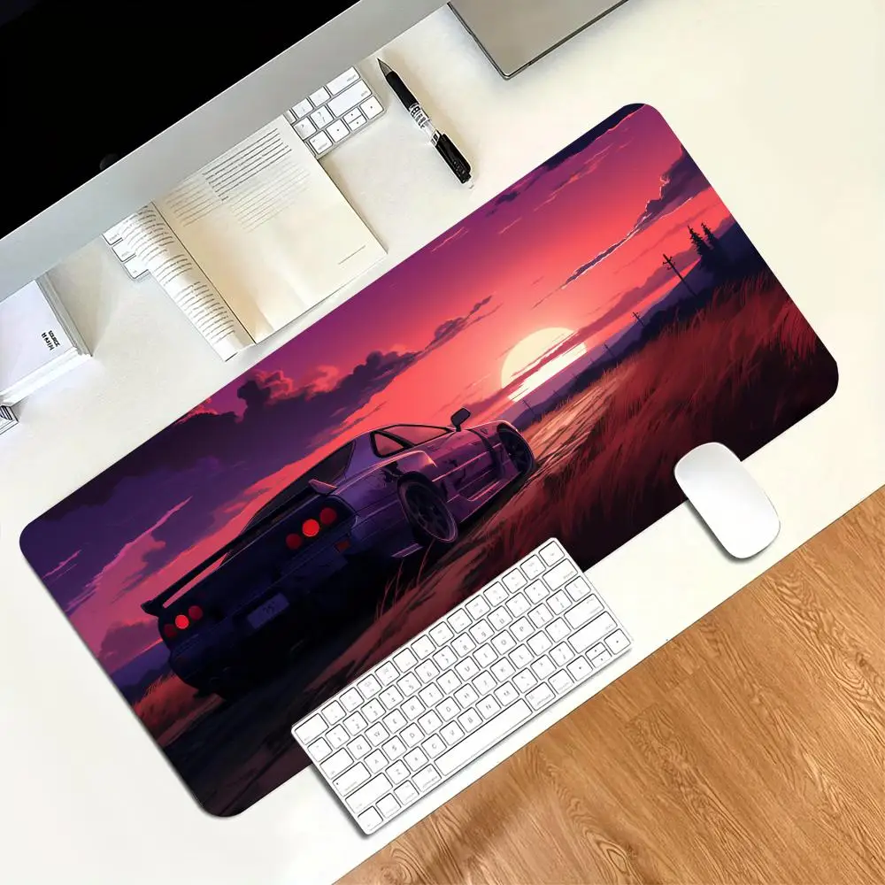Large Gaming Desk Mat Retro Car Sunset Mousepad Non Slip Rubber Lock Edge Keyboard Pad E-Sports Office Laptop Desk Cushion