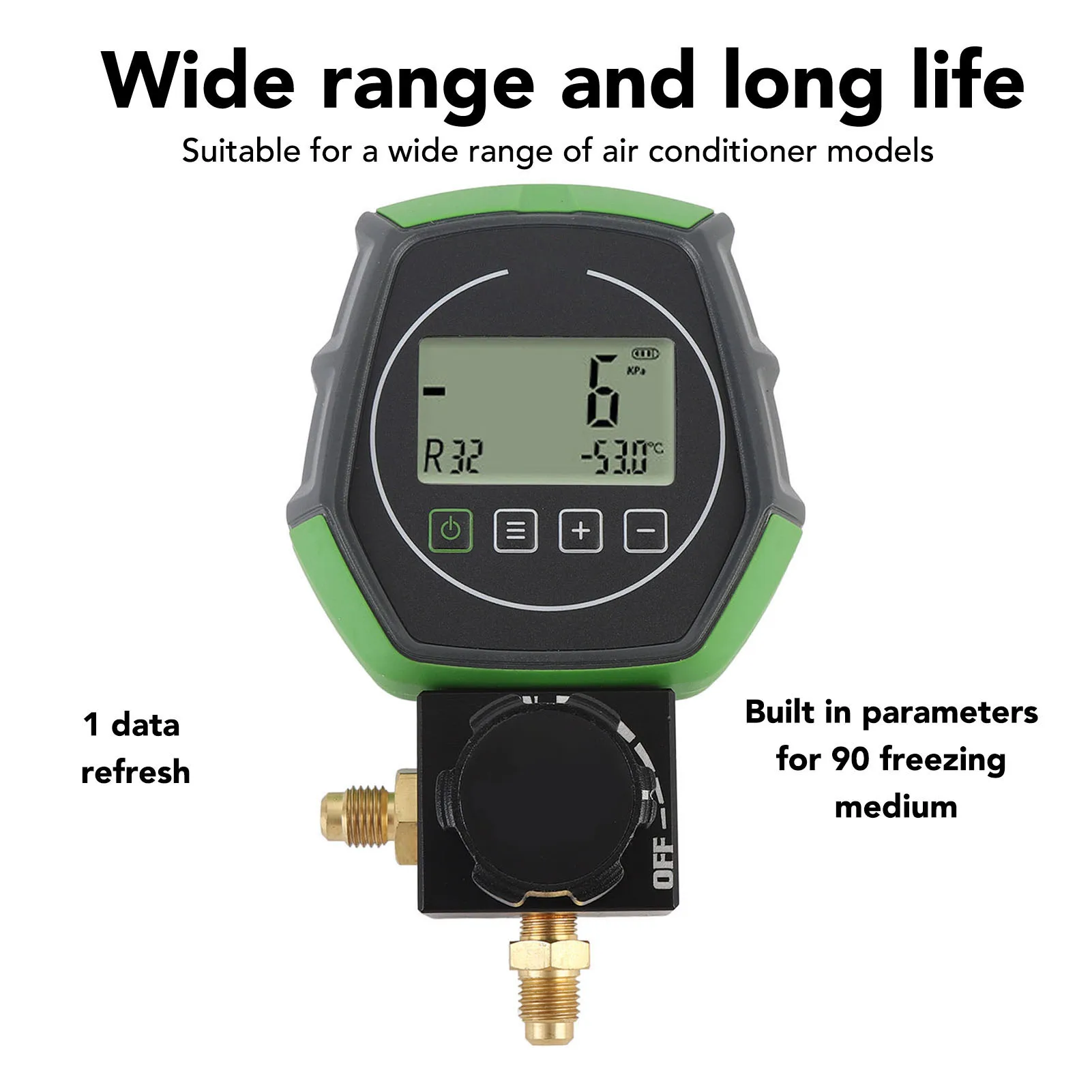 เกจวัดสูญญากาศ HVAC ความสุญญากาศดีเยี่ยม เกจวัด HVAC แบบดิจิตอลที่ทนทาน การออกแบบบอลวาล์ว ABS และอลูมิเนียมอัลลอยด์เพื่อการบํารุงรักษา