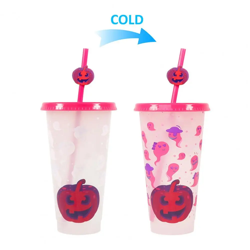 

710ML Water Cup with Straws Leak-Proof Lid Magic Color Changing Drop-Resistant Drinking Mug Halloween Gift for Family Friends