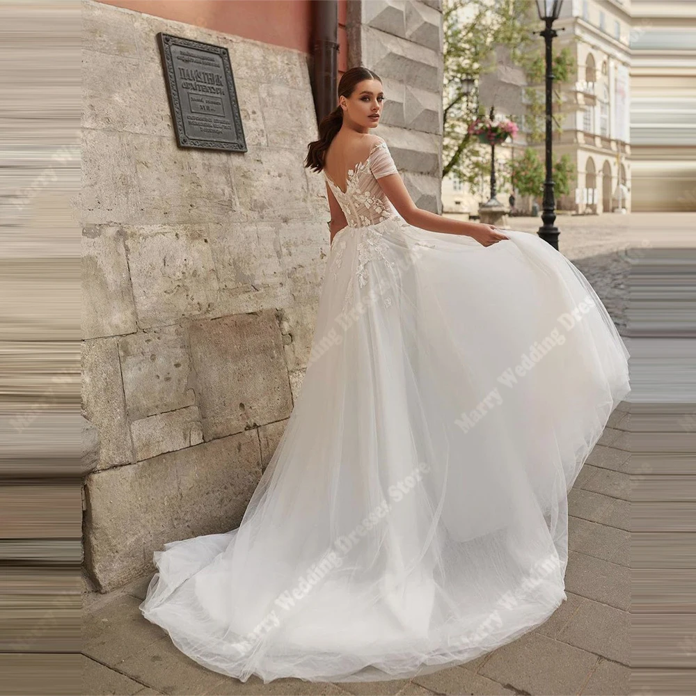 Querida colar a linha vestidos de casamento feminino bela impressão de renda vestidos de noiva luxo banquete vestidos de novias personalizado