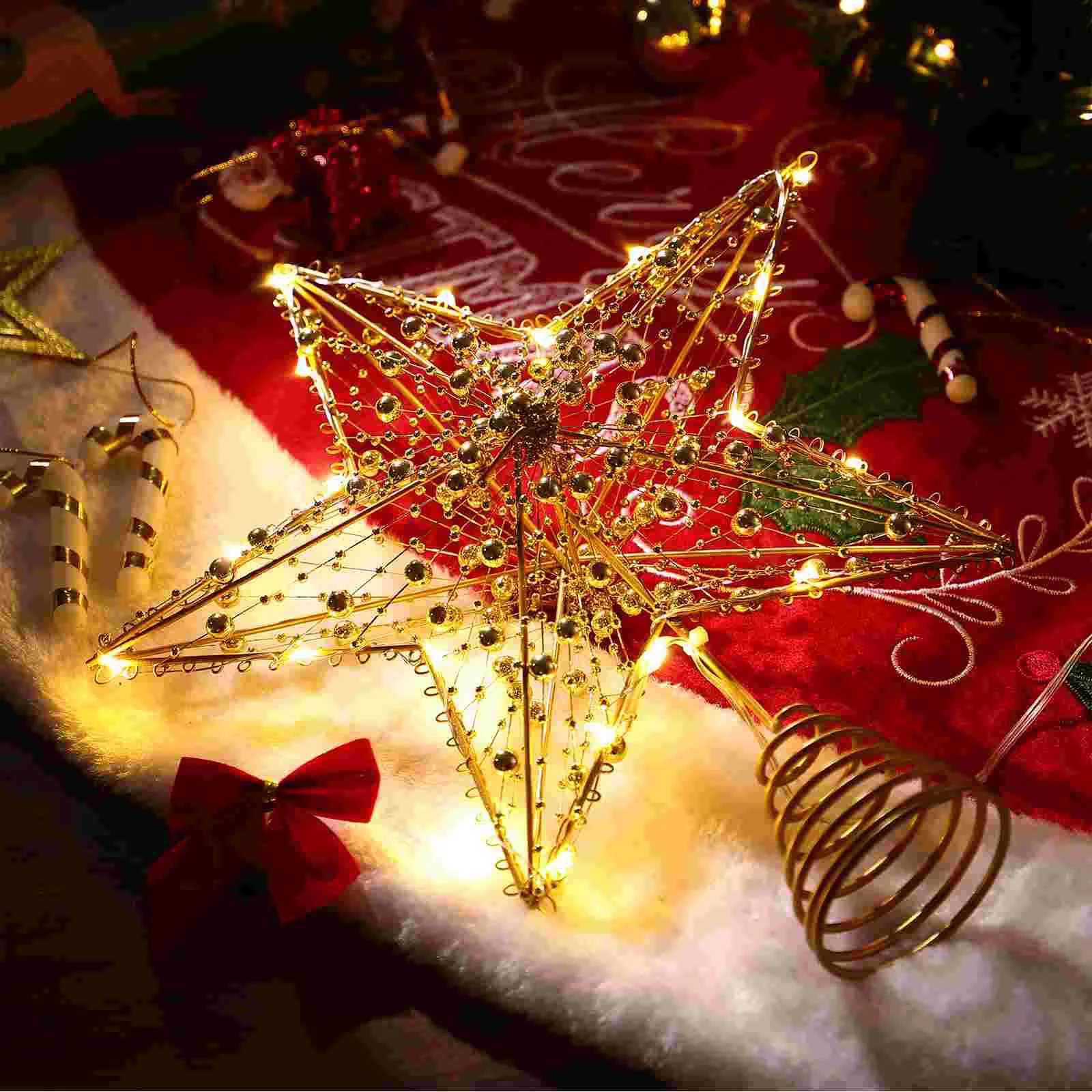 

Household Top Hat Christmas Tree Star Decorations Topper Xmas Treetop Ornament Iron LED Supplies