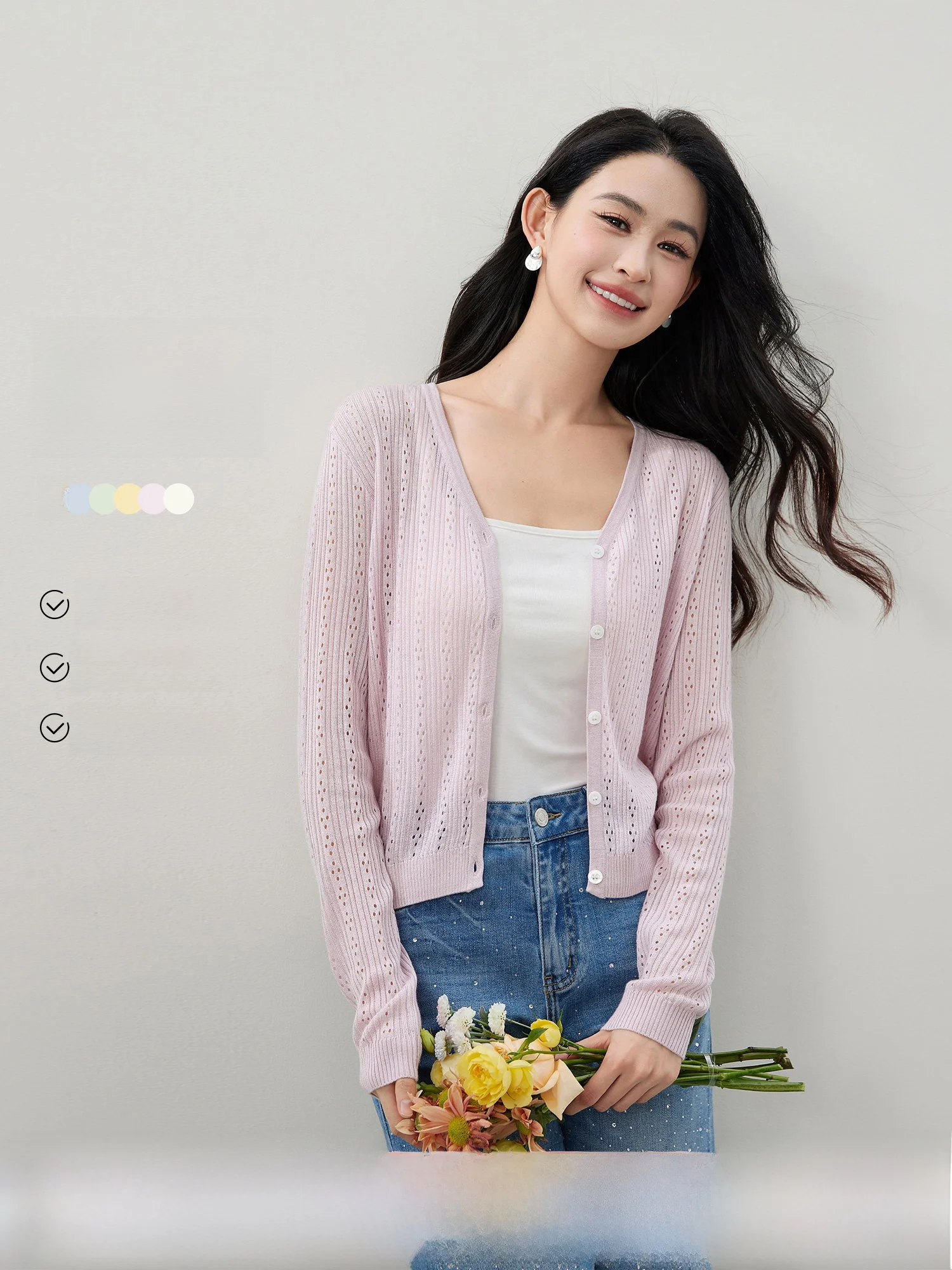 

Ele V-Ne Knitted Open Cardigan Women's Faion Spring 2026 Soft Moriar Silk Wool Long Sve ort Length Thin Sle