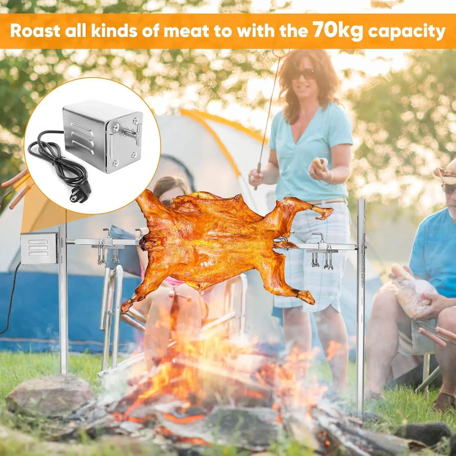 

SP-S40 Stainless Steel BBQ Rotisserie Electric Motor Grill Spit Roaster for Pig Goat Chicken Outdoor Barbecue Accessory