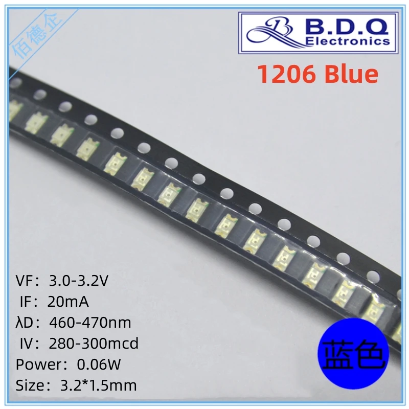 500ชิ้น1206 LED แบบ SMD สีแดงสีเขียวสีฟ้าสีเหลืองสีชมพูสีขาวรังสียูวีหลอดไฟ LED ไดโอดเปล่งแสง2012ที่มีคุณภาพสูง