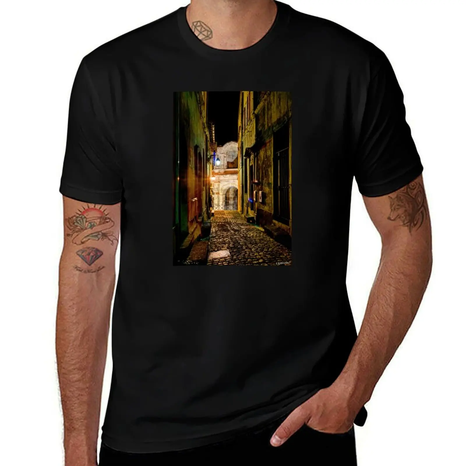 street and Circus in Arles at night T-Shirt Soft Casual Short Sleeve Cotton Tee