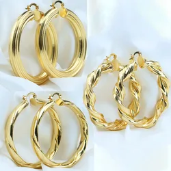 Gold Color Earrings Copper Twisted Wire Hoop Earring for Women Thread 60mm Circle Round Ear Accessories Fashion Jewelry