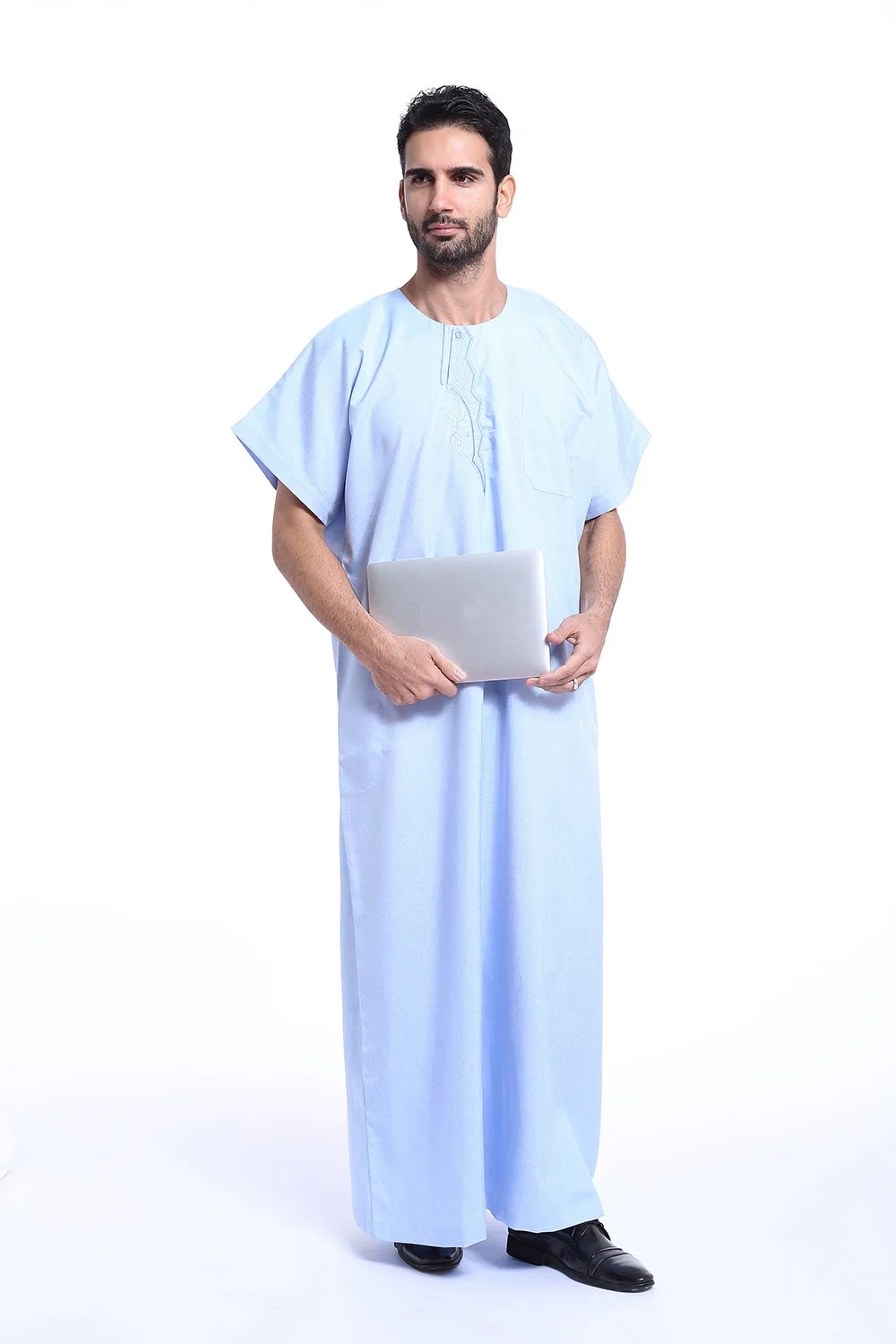 Islam Uomo Manica corta Jubba Thobe Vestiti Abito Abito Musulmano Turchia Thoub Arabo Saudita Tradizionale Caftano Abaya Dubai Eid Ramadan