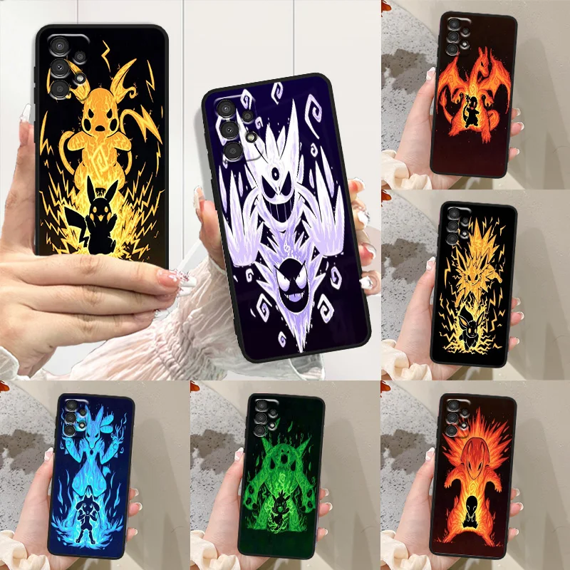 Pokemon Cool Pikachu para Samsung A 01 02 03 04 05 10 11 12 13 14 20 21 22 23 25 30 S E Core Funda de teléfono negra, Funda suave