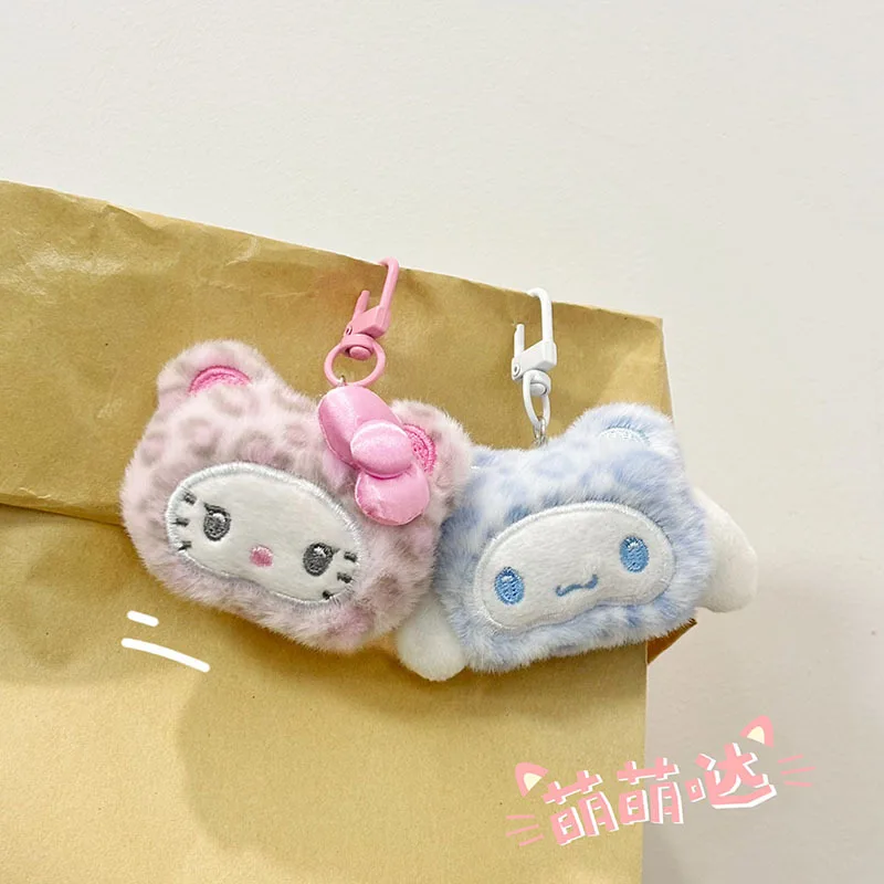 Sanrio Hello Kitty Leopard Print Cinnamoroll Plush Toy Backpack Pendant Cartoon Couple Keychain Accessories Friend Birthday Gift