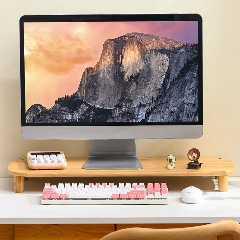 Wooden Computer Monitor Riser Holder PC Screen Stand Bracket Rack Desktop Keyboards Mouse Storage Organizers For Printer Laptop