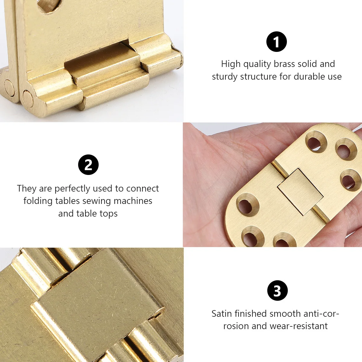 

Solid Brass Hinges Connectors For Table Cabinet Door Folding Tables Cupboard Durable Smooth Satin Finish Universal Use
