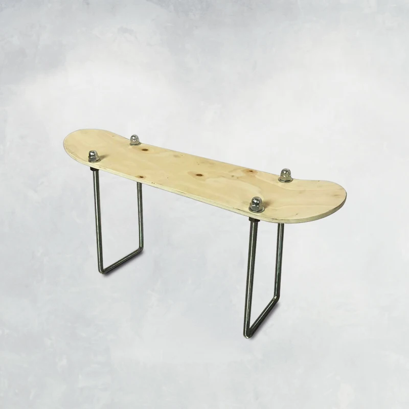 Solid Iron DIY Skateboard Stool Double-Sided Natural Wood Design Shoe Bench Skateboard Chair Small Table for Home Decor