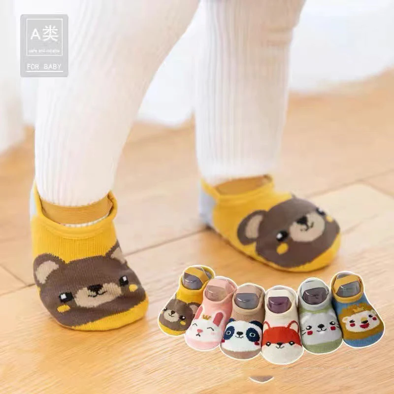 2 Pairs/Lot Cotton Baby Anti-slip Boat Socks For Boys Girls Low Cut Floor Kids Toddler Sock With Rubber Grips For 0-5Years
