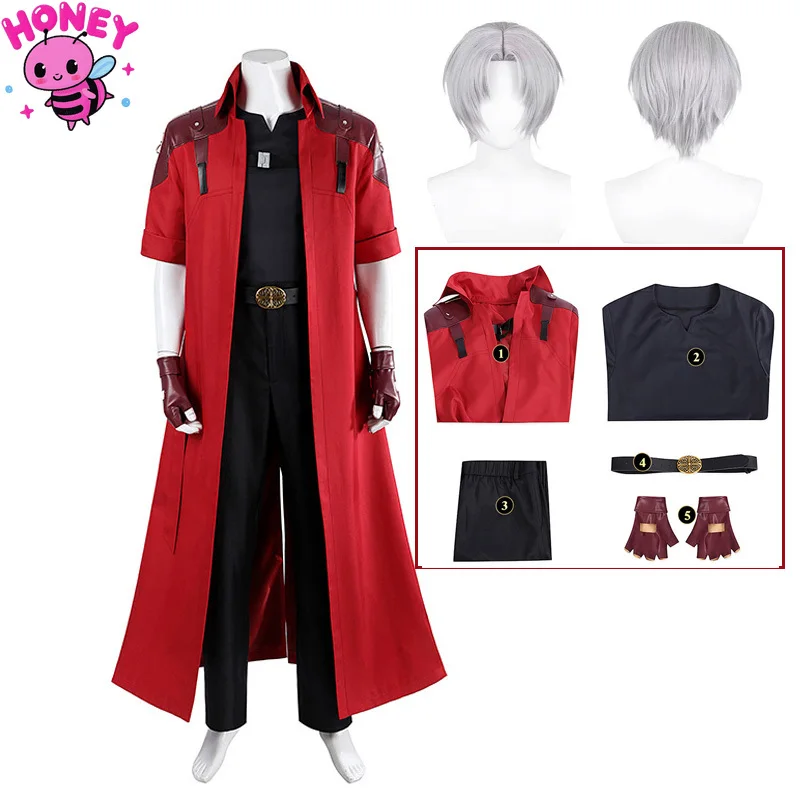 

Anime Devil Cos May Cry Dante Cosplay Costume Prop Red Uniform Men Coat Glove Halloween Carnival Party RolePlay Customized