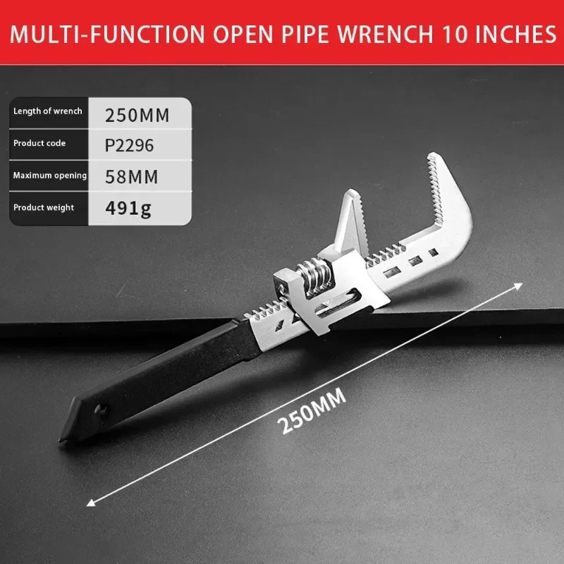 Wrench Multifunctional 10-inch F-type Large-open Industrial-grade Adjustable Wrench for Automobile Home Repair Hardware Tools