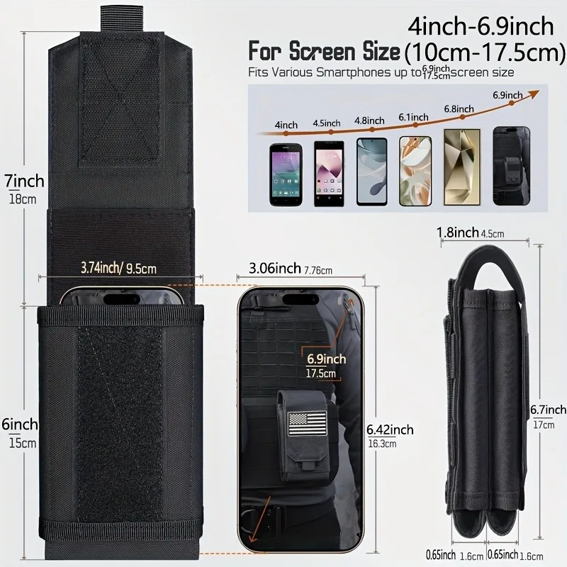 Molle Phone Pouch Phone Holster Universal Dual Cell Phone Holder Utility EDC Pouch with Decorative Sticker