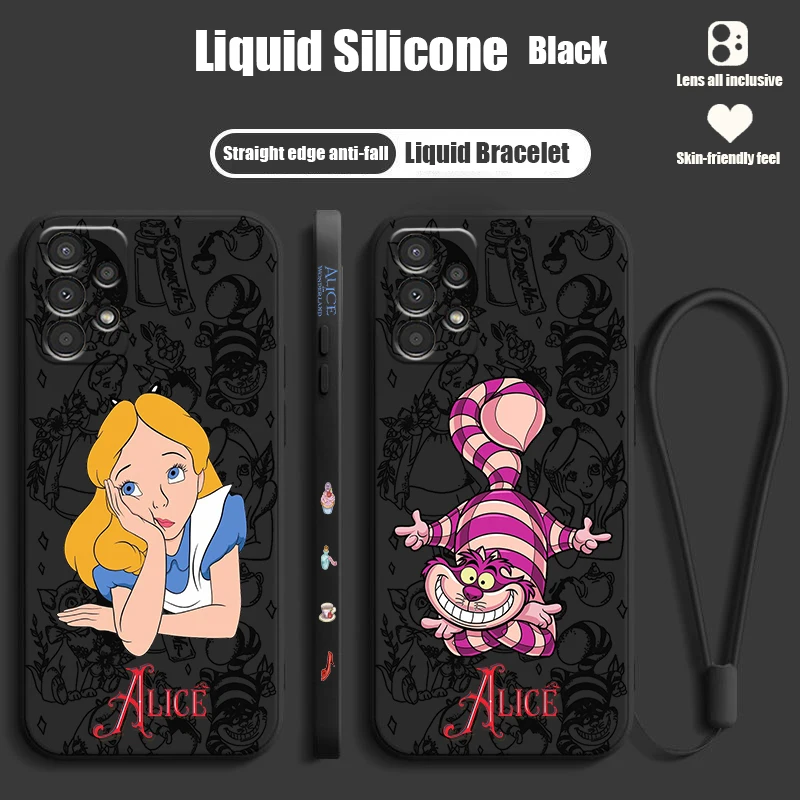 Disney Alice In Wonderland Phone Case For Samsung A72 A54 A53 A52S A52 A35 A34 A33 A32 A24 A14 A13 Liquid Left Rope Cover