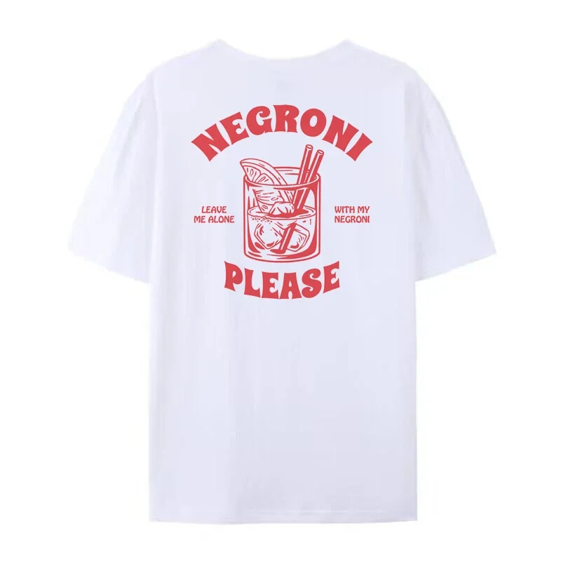 Negroni Please Vintage Streetwear T-Shirts Loose Funny Cocktail Drink Tee Shirt Women Cute Retro Graphic Tops Unisex Clothes