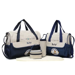 Five-piece set Mommy bag large capacity bear cartoon polka dot pattern one shoulder oblique span bag Mom bag diaper bag