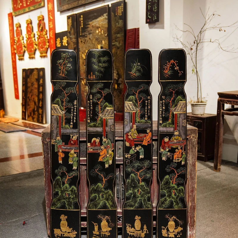 

Plaque gold paint painting piano chess painting four screens hanging screen tea room decoration