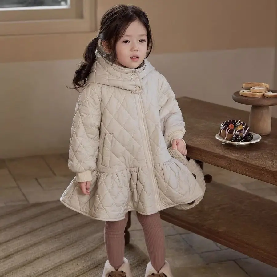 1-7Years Toddler Baby Girl Cotton Padded Dress Jackets for Girls Hooded Overcoat Children Warm Princess Outwear Coat 2 3 4 5 6