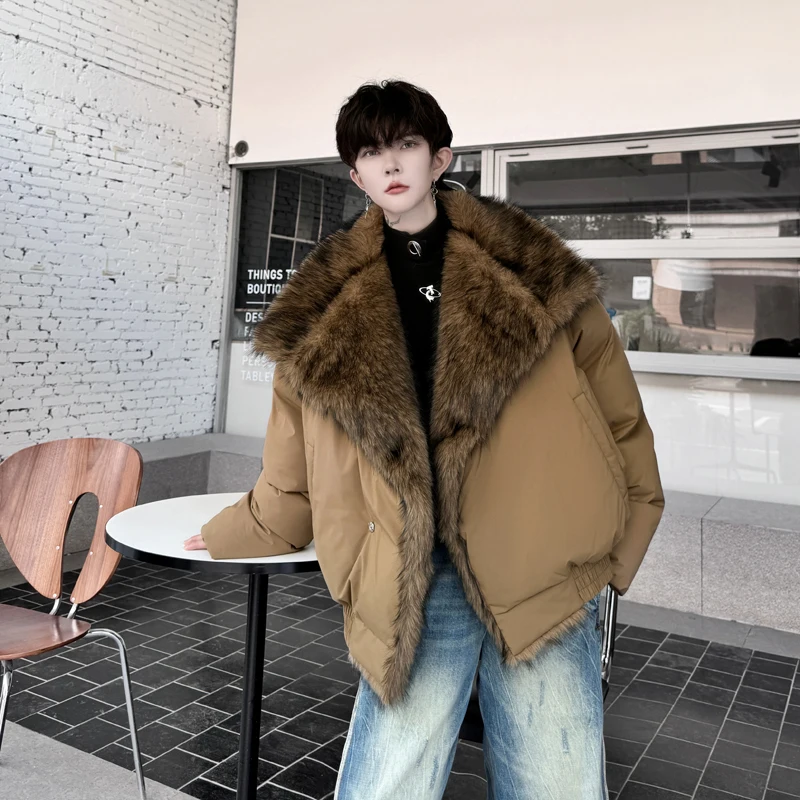 

Утепленная хлопковая куртка мужская зимняя теплая с меховым воротником, молодежная повседневная, с длинными рукавами, на пуговицах, однотонная