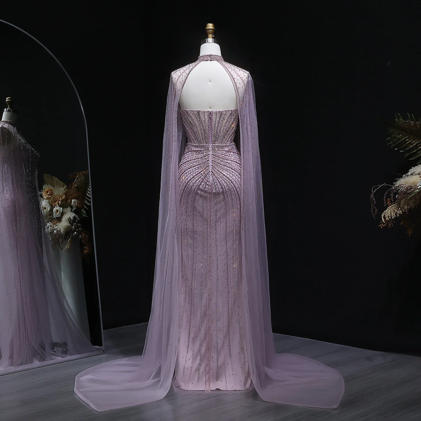 Sharon Said Luxuriöses Weinrotes Abendkleid mit Cape-Ärmeln, Lang, Rosa, für Damen, Hochzeit, Party, Ballkleider, Arabisch, SS156, Maßanfertigung – Detail 12