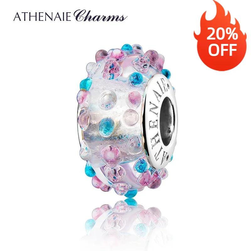 

ATHENAIE S925 Sterling Silver Murano Authentic Glass Color Dots Charms Beads fit Bracelet Necklace Jewelry Gifts for Women