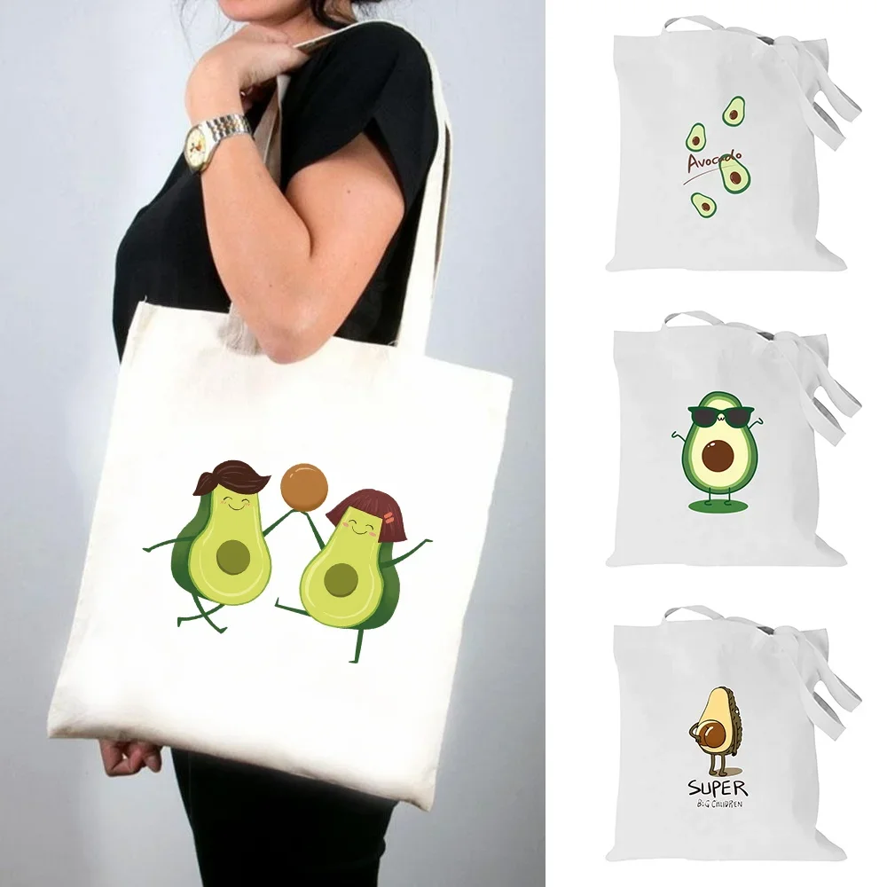 

Foldable Shoulder Bag for Women Grocery Canvas Organizer Shopping Bag Outdoor Travel Storage Handbag Avocado Print Reusable Tote