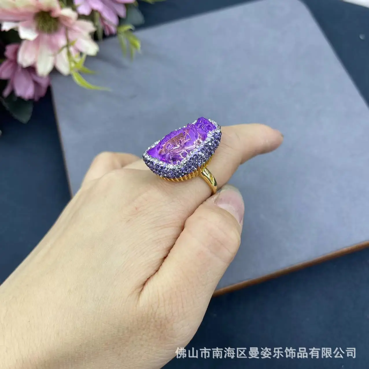 DIY accessories New purple money bag glazed new Chinese ring, Pixel glazed pottery mud inlaid with handmade popular jewelry