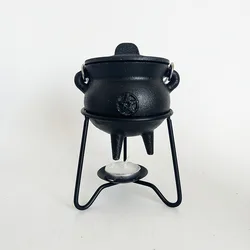 Pentagram Pentacle Cast Iron Cauldron with Metal Candle Holder for Incense Smudge Kit Sage Altar Ritual Burning Holder