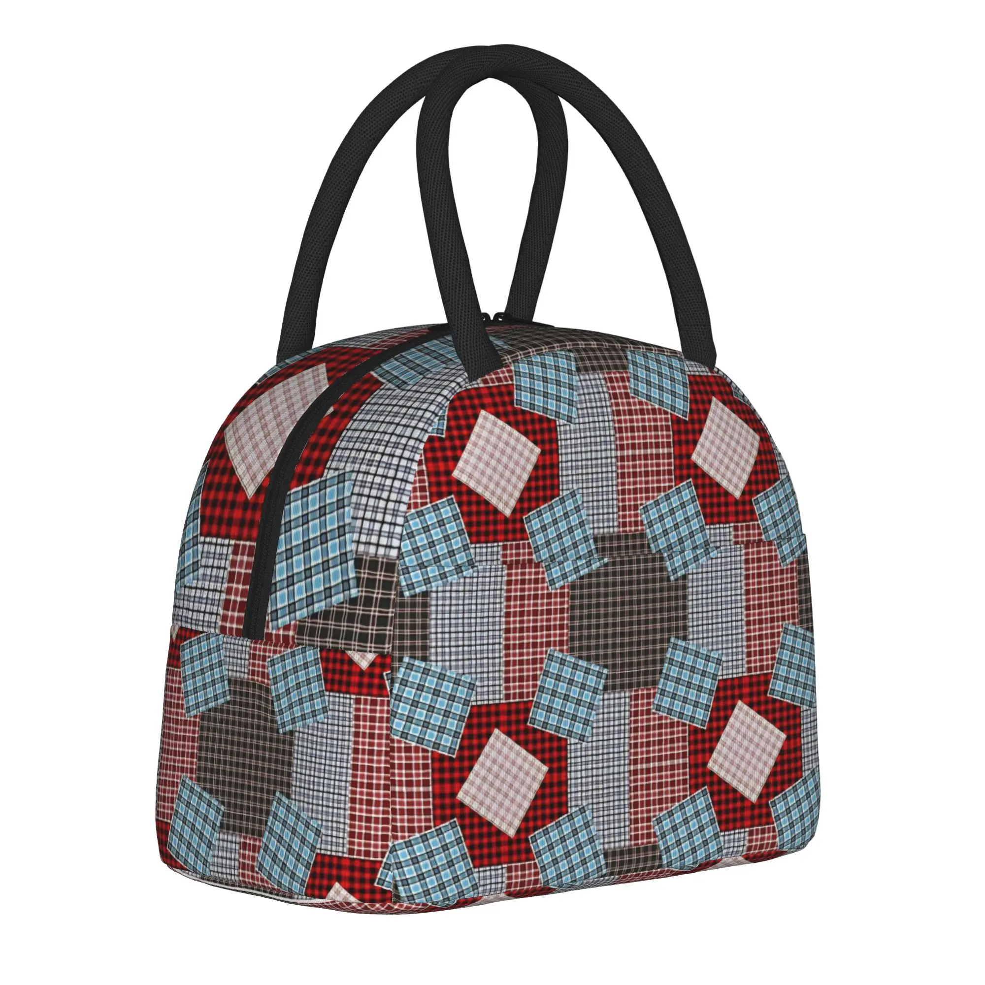 Folk tartan patchwork   Insulated Lunch Bag Leakproof  Meal Container Thermal Bag Tote Lunch Box College  Picnic Girl Boy