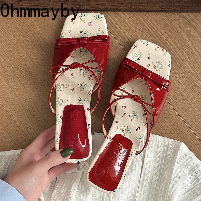 Women's Summer Wedge Heel Slippers - Open Toe Bow Slides