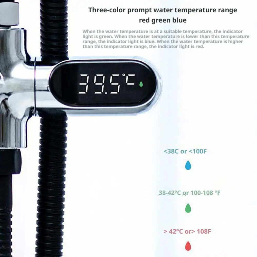 

LED Display Household Water Shower Thermometer 5-85℃ Flow Self-powered Water Thermometer Monitoring Baby Care Energy Smart Meter