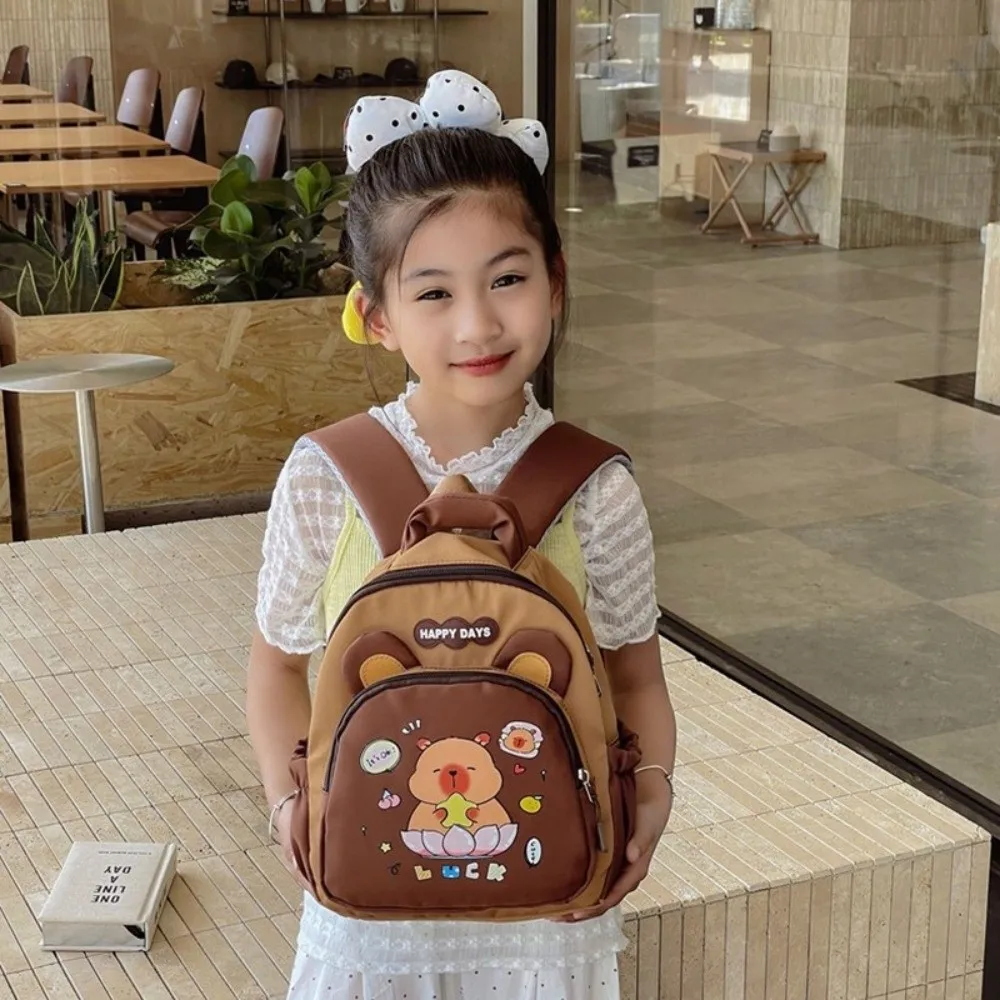Cute Cartoon Capybara Backpack Large Capacity Lightweight Capybara School Bag Nylon Multi-pockets Kindergarten Backpack