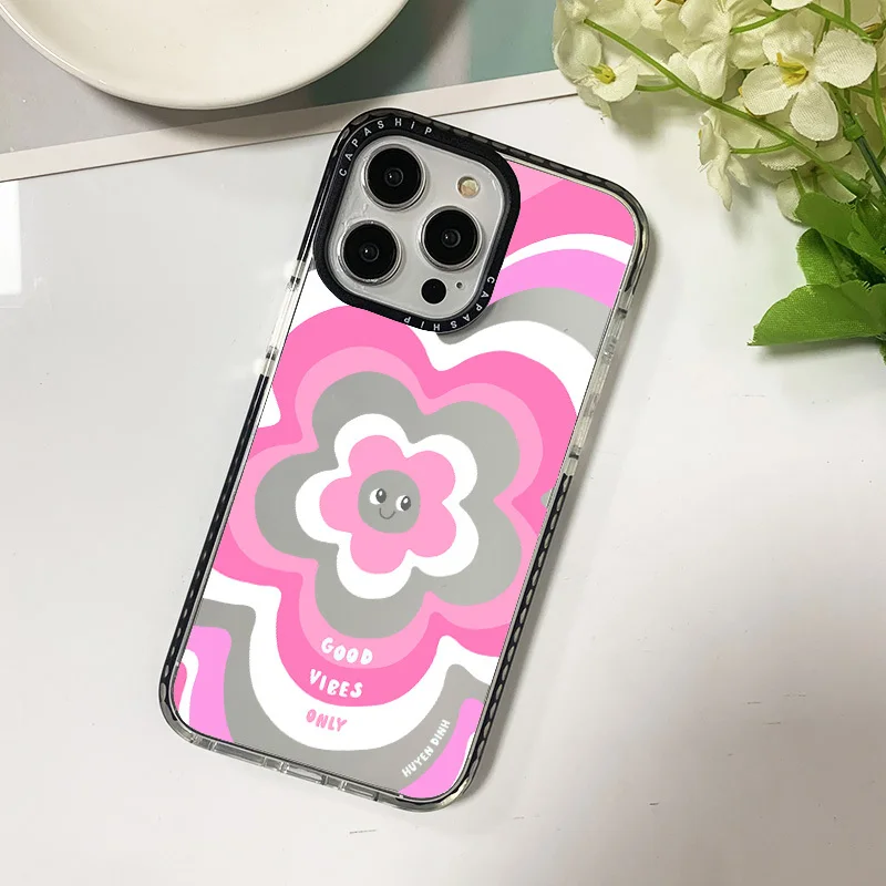 Ins Smile Wavy Good Vibes Clear Case For Iphone 11 14 15 Pro Max Silicone Soft 12 13 Mini 7 8 Plus SE XR XS Max Shockproof Cover