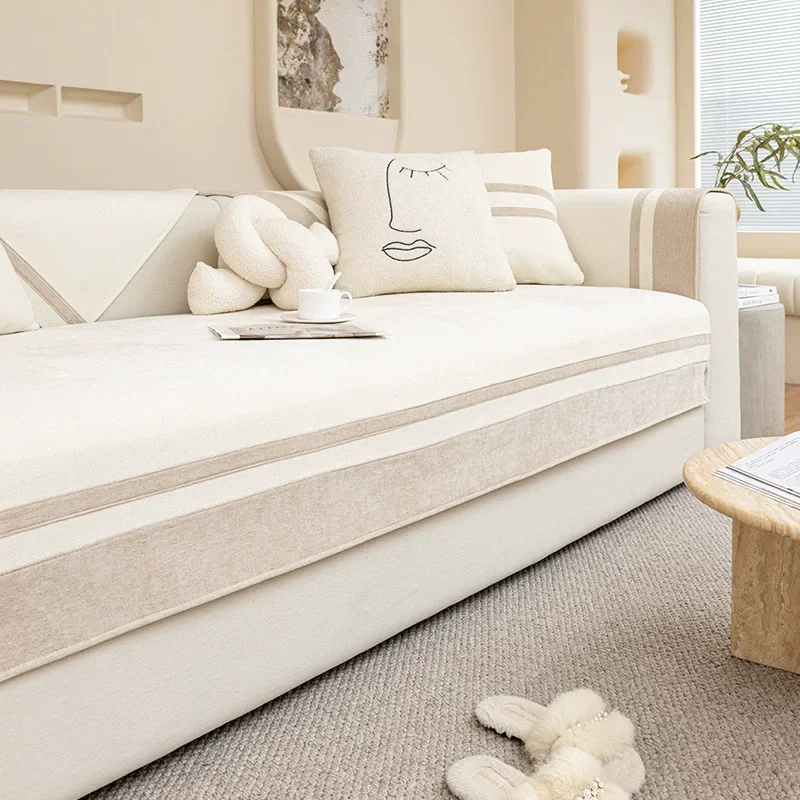 Coussin de canapé pour jupe assortie, nouveau Style crème, couleur assortie, pour toutes les saisons, housse universelle, serviette en tissu, 2025