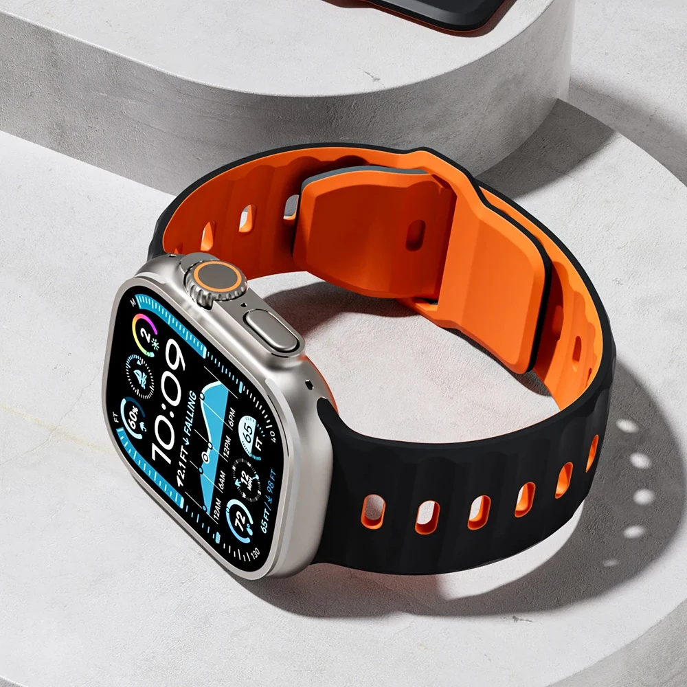 Silicone Straps For Apple Watch Ultra 2 Band 49mm 45mm 46mm 44mm 42mm Rugged Sport Bracelet correa IWatch Series 10 SE 9 8 7 6