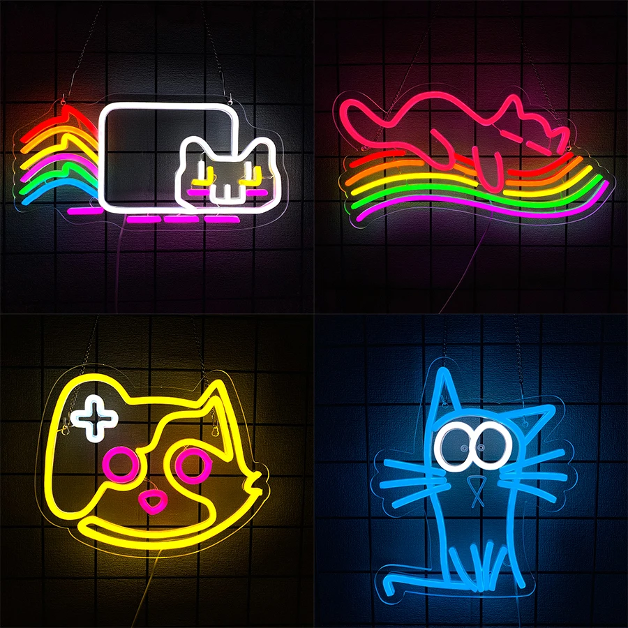 Rainbow Cat Led Neon Sign, Interesting Animal Icon Wall Decor, Bedroom Home Game Room Party Art Sign, The Best Gift For Girls.