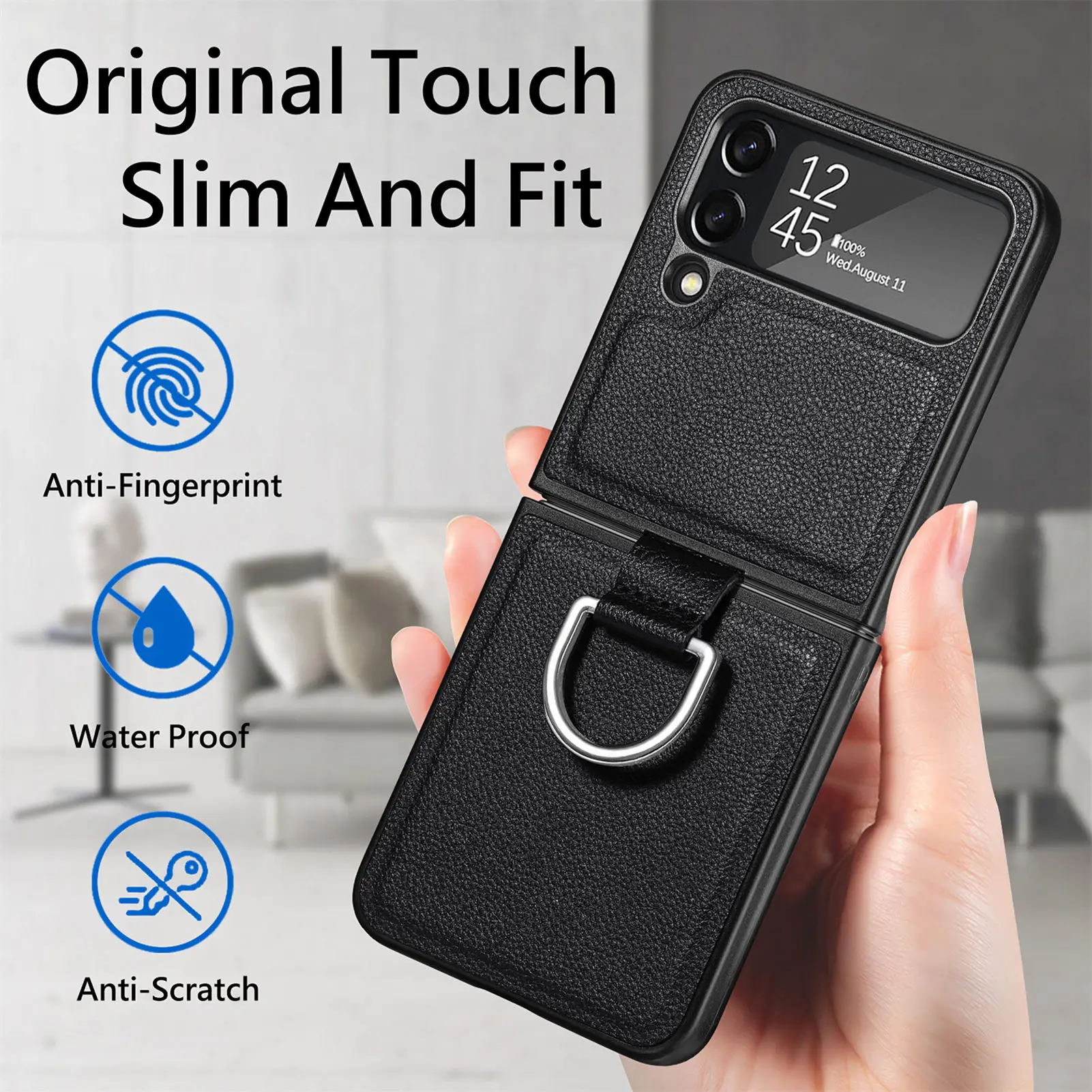 Slim Finger Ring Holder Leather Case for Samsung Galaxy Z flip7 FE Flip4 flip6 flip5 5G Flip 7 6 5 4 Flip3 Flip 3 Anti-Drop Bag