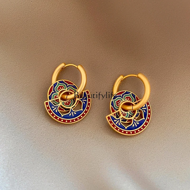 

Red and blue painted earrings niche high-end light luxury fashion temperament earrings