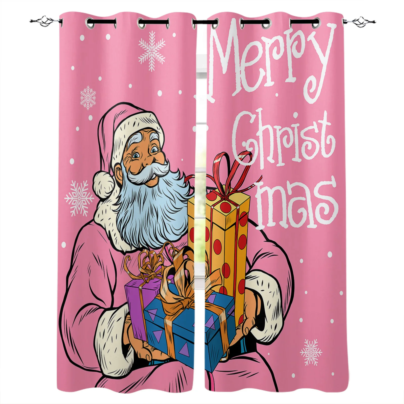 Santa Claus Holding A Gift Modern Hall Curtains for Living Room Girl Boy Bedroom Kitchen Long Window Curtain Cortinas