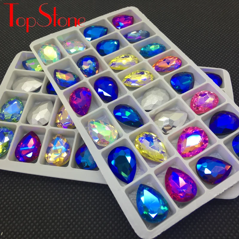 TopStone Glass Crystal Teardrop Fancy Stone Pointed Back Rhinestone Size 10x14mm 13x18mm 18x25mm 20x30mm