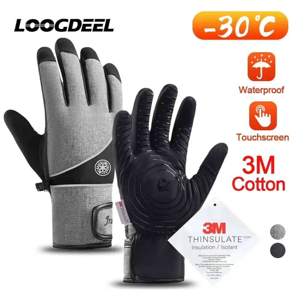 LOOGDEEL 1 Paar Winter-Skihandschuhe, warme Touchscreen-Handschuhe, rutschfeste Handfläche, thermische Handschuhe für kaltes Wetter zum Radfahren, Fahren, Skifahren