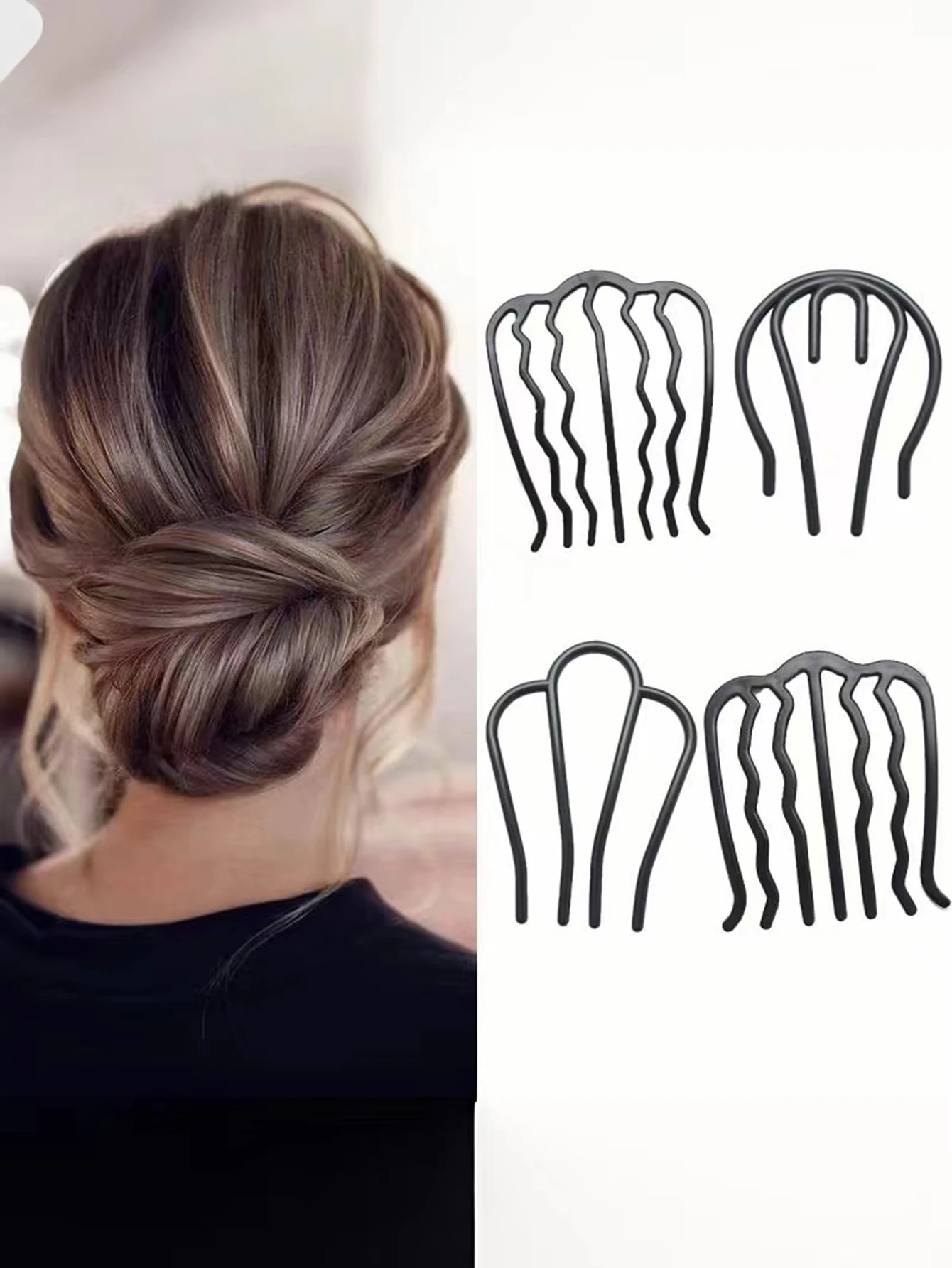 4 шт. черные гребни для волос с различными волнистыми узорами, для женщин и девочек, вечерние аксессуары для волос