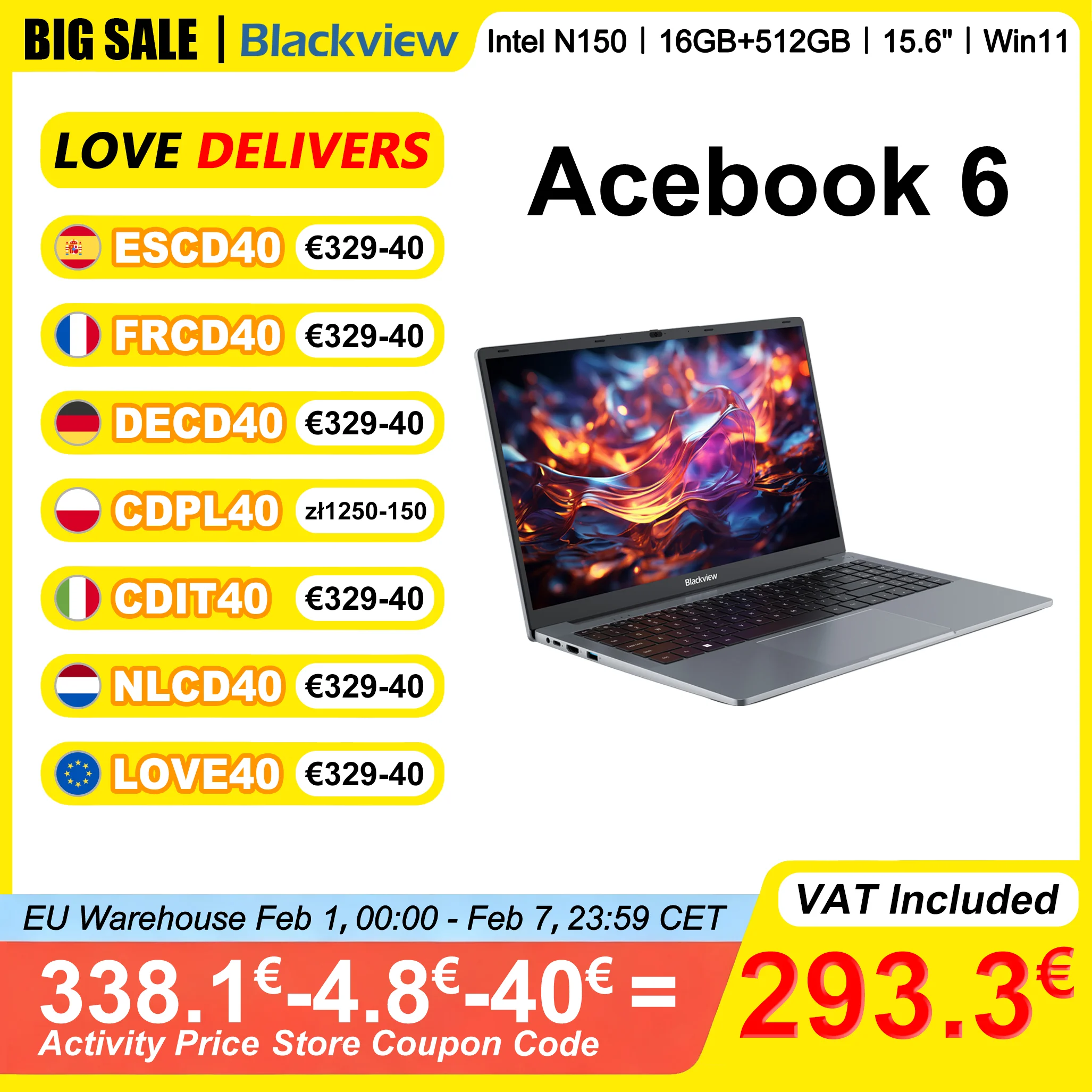 Laptop Blackview AceBook 6 15,6 cala FHD IPS Intel N150 16 GB RAM 512 GB SSD Windows 11 Home 180 ° Notebook z ekranem odchylanym i grafiką Intel UHD