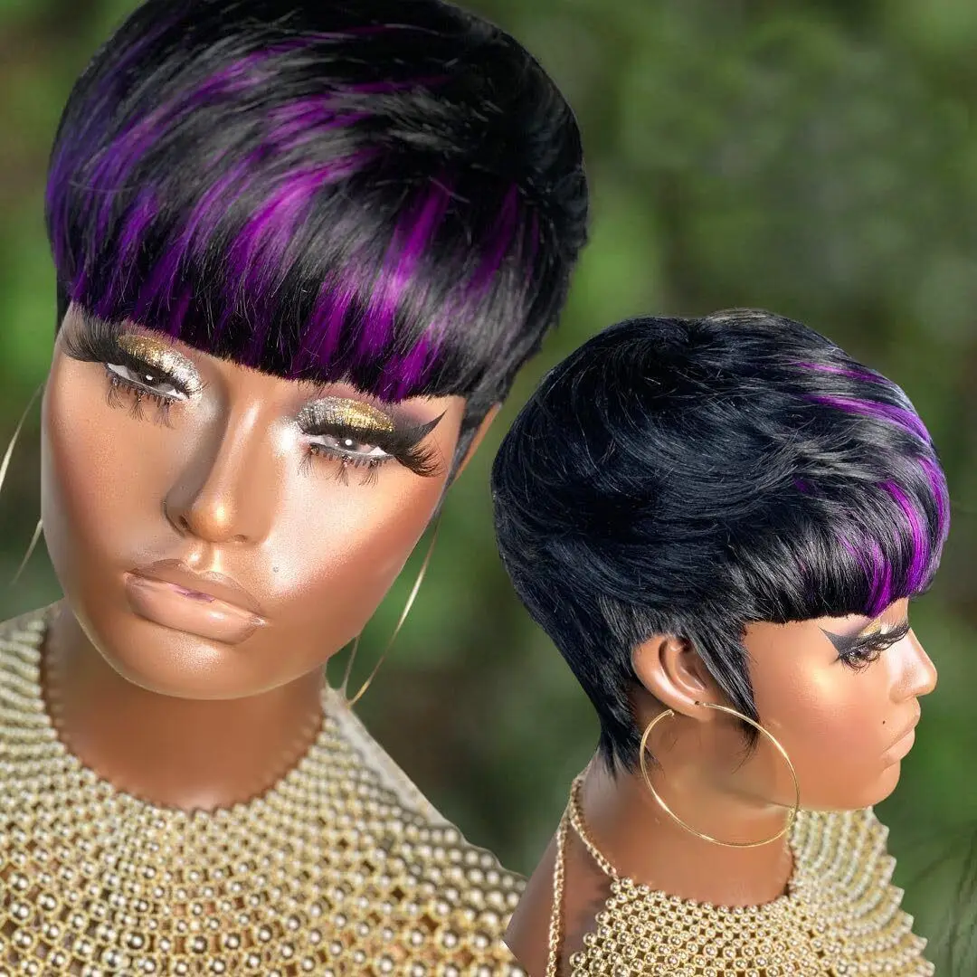 

Pixie Cut Wigs for Women Wigs with Bangs 1b/Purple Short Pixie Wigs