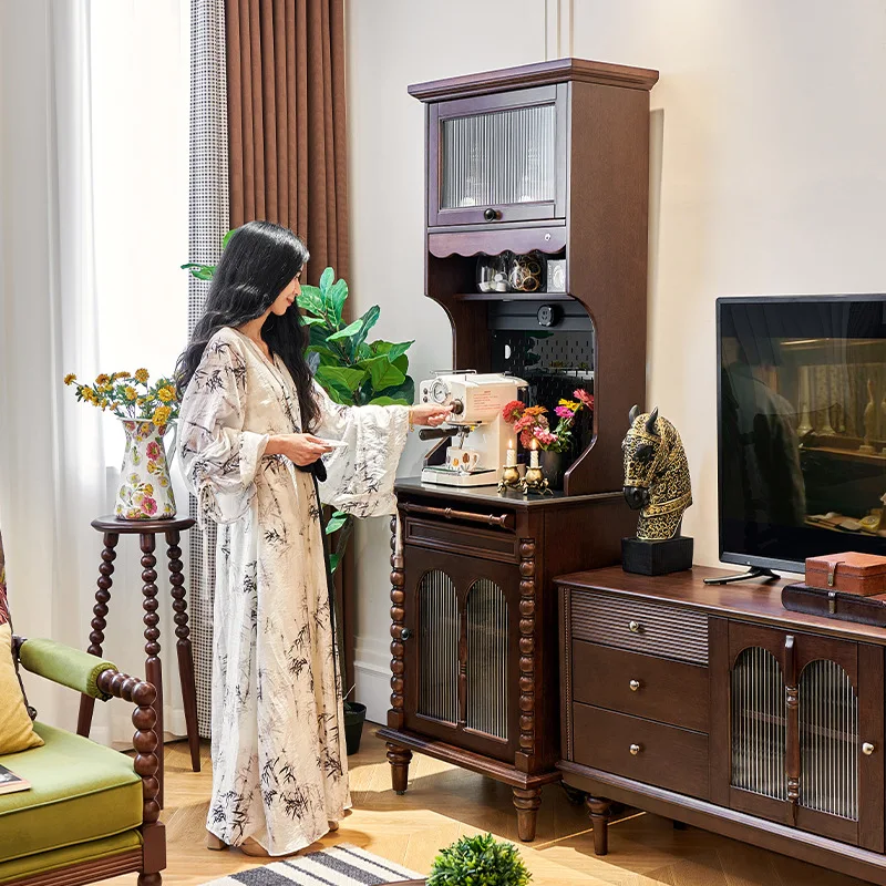 

Retro style all solid wood coffee machine tea cabinet dining side cabinet French against the wall